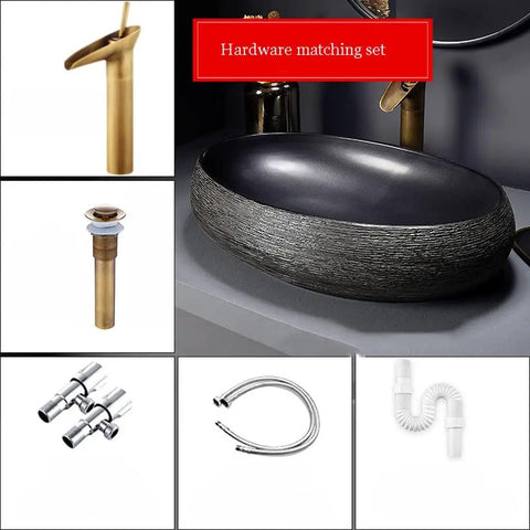 SDVantage Black Ceramic Bathroom Vessel Sink and Faucet Combo, Countertop Sink Basin Wash Basin, Suitable for Hotel Small Gift hardware matching set.