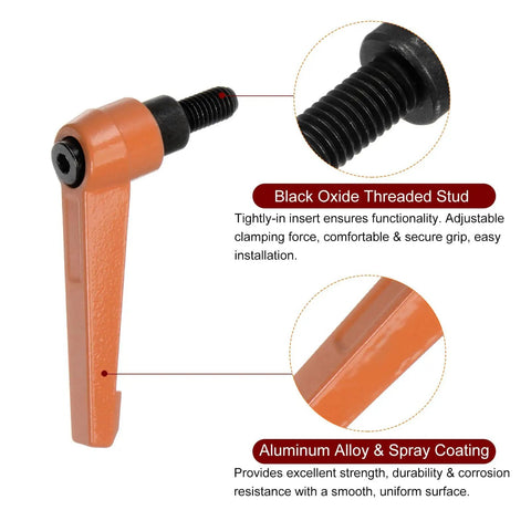Orange Adjustable Clamping Lever Handles Set For Quick Release And Locking M8 x 16mm Male Thread 63mm Lever Rotating Screw
