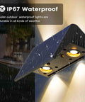 Close-up of IP67 rated solar outdoor waterproof lights designed for all weather, enhancing backyard lighting.