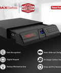 Quick Draw Under Desk Gun Safe With Biometric Finger Vein Lock, spacious slot for two handguns, durable carbon steel design.