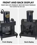 Heavy Duty Twenty Ton Hydraulic Angle Iron Cut And Bend Machine With Speedy Electric Pump And Foot Pedal displayed front and back for cutting and folding triangles.