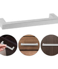 12 Pack Stainless Steel Cabinet Pull Handles For Doors And Drawers With Quick Install Ergonomic Grip Double Holes 128mm Hole Spacing Modern Sleek Silver Hardware For Kitchen Upgrade silver cabinet pull handle on wood drawer and hand installation