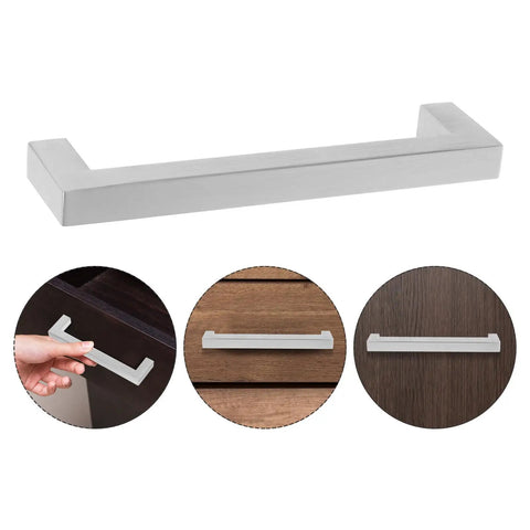 12 Pack Stainless Steel Cabinet Pull Handles For Doors And Drawers With Quick Install Ergonomic Grip Double Holes 128mm Hole Spacing Modern Sleek Silver Hardware For Kitchen Upgrade silver cabinet pull handle on wood drawer and hand installation
