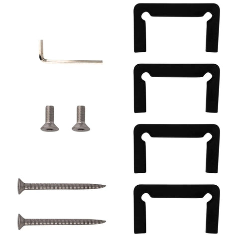 Installation kit for Senior Prima 01 Glass Hinge Top Or Bottom Mount Satin Chrome, includes screws and brackets for tempered glass.