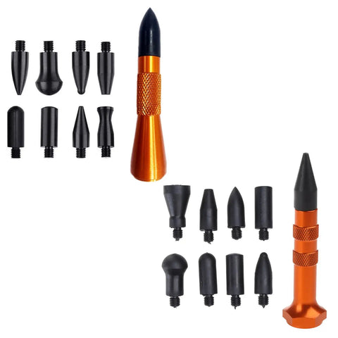 9 Piece Auto Dent Repair Pen Kit With Multi Head Leveling Pens For Car Sheet Metal Dents Removal Lightweight Aluminum Handle High Strength Fatigue Resistant Easy Auto Body Repair Tool Set DIY Friendly, orange aluminum handle with 9 black tips