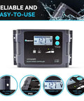 Voyager 20A waterproof solar charge controller with LCD display, part of the 200W Portable Solar Panel Kit for off-grid living.