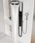 Built Tough And Straight Up Luxurious This 70 Inch Brushed Gold Digital Shower Panel features rainfall head and stylish buttons.