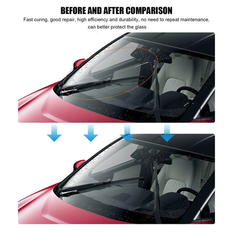 Before and after comparison of using 2 Pack Windshield Repair Kit With Glass Repair Liquid For Quick Fix Of Cracks And Rock Chips on auto glass