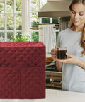 Red Waterproof Coffee Maker Cover for Keurig Single Serve Brewers in kitchen, fits 12.5x12x14 inch machines, dustproof shield.