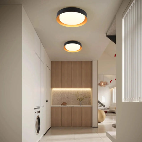 Dope Modern LED Flush Mount Ceiling Light 14 Inch 24W Dimmable Black and Gold Ceiling Lamp With 3 CCT in hallway