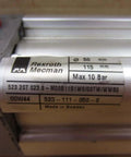 Label on Bosch Rexroth Double Acting Cylinder 523-111-050-0 with Max 10 Bar specification visible, showing model and pressure details.