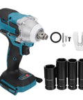 Heavy Duty Cordless Brushless Impact Wrench Kit With Rechargeable Battery, 520Nm Torque Quick Change Chuck and accessories.