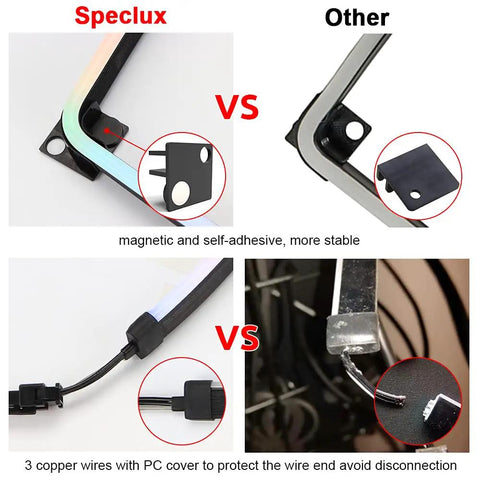 Comparison of Dope Addressable RGB LED Strip Kit with magnetic bracket and 3-pin connectors versus other types.