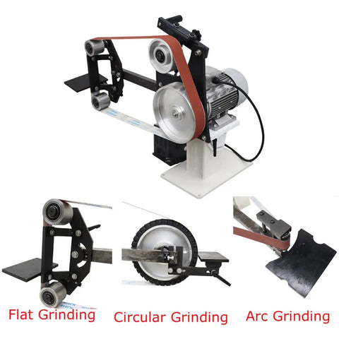 Shop Tough Variable Speed Belt Sander And Metal Polisher Featuring Three Grinding Wheels Dual Purpose Vertical Horizontal Stand 71 Inch Wide Sanding Belt for knockout flat concave curved surface finish.