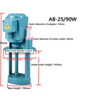 AB-25/90W Heavy Duty Machine Tool Cooling Pump dimensions diagram with details, designed for metalworking coolant circulation.