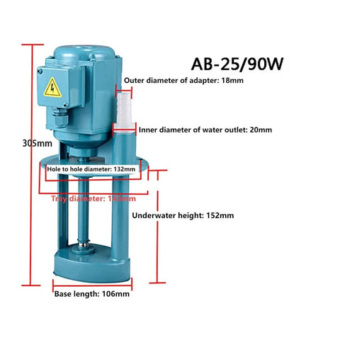 AB-25/90W Heavy Duty Machine Tool Cooling Pump dimensions diagram with details, designed for metalworking coolant circulation.