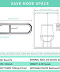 Diagram of 23.6 Inch Stainless Toilet Safety Rails with Flip Up Handicap Grab Bar and Paper Holder next to toilet