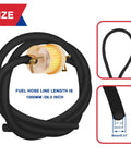 Dirt Bike Gas Fuel Line Hose And Inline Filter Kit For 50cc To 250cc Dirt Bikes ATVs Scooters And Go Karts Fits GY6 Taotao Coolster Apollo SSR Series Moped Pocket Bike And Chinese ATVs Black, showing hose and filter dimensions