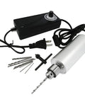 Pro Grade Portable Handy Mini Electric Hand Drill For DIY PCBs Adjustable 0.3mm To 4mm Chuck Aluminum Body Lightweight Handheld Drill With 5A DC5V-12V Power Control Includes 10 Micro Drill Bits