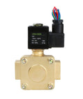Beefy Heavy Duty Brass Electric Solenoid Valve Three Quarter Inch High Pressure 12 VDC Normally Closed For Gas Diesel Kerosene Air Welding And More Industrial Grade Corrosion Resistant front view