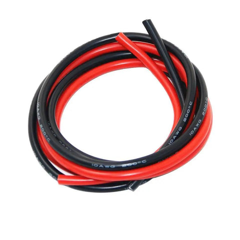 Ultra Flexible 10 AWG Silicone Wire 5 Ft Red And 5 Ft Black Pro Grade Tinned Copper With 1050 Strands coiled on white background