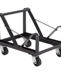 National Public Seating 8500 Series Commercial Chair Dolly Cart For Storing Up To Forty Stackable Dining Chairs In Heavy Duty Black Steel With Angle Design, black steel frame with wheels.