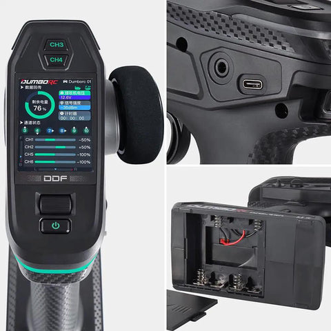 10 Channel RC Transmitter And Receiver Kit With HD Color Screen And 12 Lights P10FG And P6DCG Receivers showing color display and ports