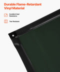 Close-up of a dark green flame-resistant vinyl screen for Six By Eight Foot 3-Panel Welding Screen With Frame.