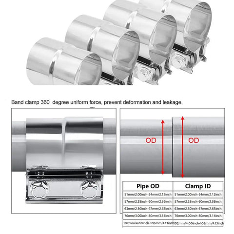 Lap Joint Exhaust Clamp 3 Inch 304 Stainless Steel Band Clamp For 3 Inch OD To 3 Inch ID Pipe Connection With M10 Flange Bolts