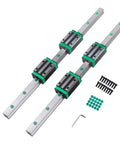 Professional Grade Dang Smooth HGR20 Linear Guide Rail Kit With Two Three Zero Shafts And Four HGH20CA Runner Blocks For DIY CNC Router Build Projects, includes 2 rails, 4 blocks, and mounting hardware.