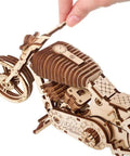Wooden Mechanical Motorcycle DIY Kit With Rubber Band Engine Dope Vintage Bike Model For Vehicle Enthusiasts And Bikers Plywood Build With Wide Rear Wheel Prime Gift Idea, assembled plywood model
