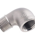 Horiznext stainless steel 1/2 in NPT elbow fitting, 90-degree with male and female threads.