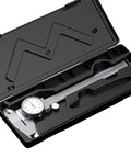 0-6 Inch Dial Caliper Measuring Tool in Imperial Stainless Steel with 4 Way Inside Outside Depth and Step Measurements in black plastic case