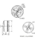 Technical drawing of Beefy Disc Type Brushless Motor 4108 For 3 To 6S RC Drones And Multirotors With 380KV 580KV Or 720KV Options