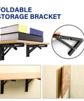 Heavy Duty Folding Shelf Brackets, 20 Inch 4 Pack Collapsible Wall Mounts with books on top showing usage.