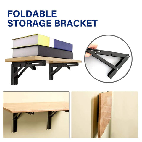 Heavy Duty Folding Shelf Brackets, 20 Inch 4 Pack Collapsible Wall Mounts with books on top showing usage.
