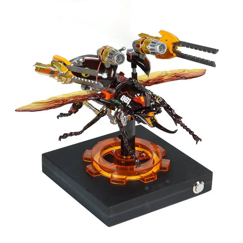 3D DIY Mechanical Beetle Assembly Model With Mechanical Transmission, Futuristic Desktop Ornament For Enthusiasts And Gift Givers, Dynamic Kit Version With LED Accent Lights on black base
