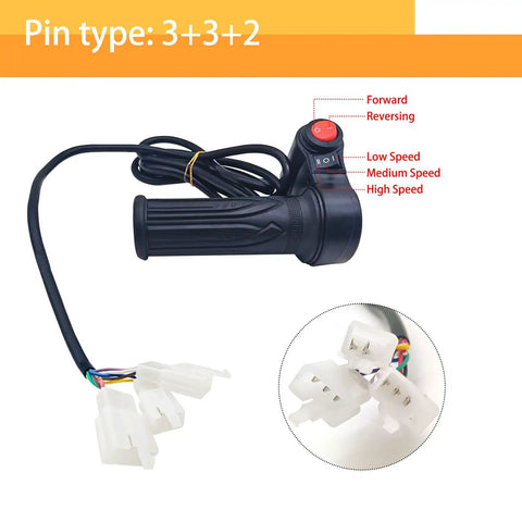 Universal Twist Throttle Grips For E Bikes And Scooters 12V To 72V Street Ready Three Speed And Reverse Wire Harness With 3 3 2 Pin Connectors Replacement Handlebar Grip Set