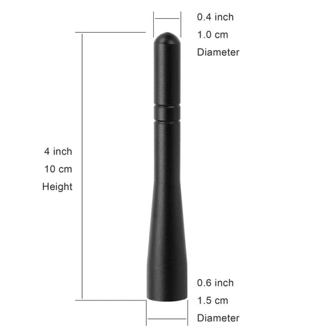 Short Antenna Mast For Trucks And Off Road Vehicles Hood Mounted 4 Inch Mini Antenna Replacement with dimensions shown