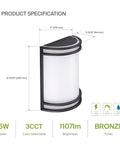 Product specifications for Oil Rubbed Bronze LED Indoor Wall Sconces Two Pack With Adjustable Color Temperature 3000K 4000K 5000K