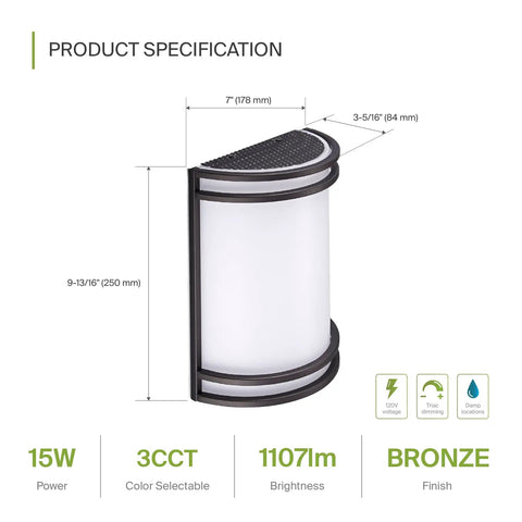 Product specifications for Oil Rubbed Bronze LED Indoor Wall Sconces Two Pack With Adjustable Color Temperature 3000K 4000K 5000K