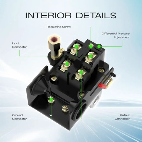 Air Compressor Pressure Switch With Four Port Regulator Gauge 90-120 Psi Cut In Cut Out Easy To Install One Quarter Inch NPT Thread details