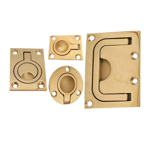 316 Stainless Steel Gold Plated Hatch Pull Handle With Mounting Screws, Round And Square Hinge, Flush Lift Ring Deck Hardware