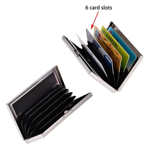 Open RFID Blocking Stainless Steel Card Holder Wallet Slick Metal Card Case for Men and Women showing 6 card slots
