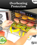 Dope 11 Tray Food Dehydrator With Adjustable Timer And Temperature Control showcasing fruits on stainless steel trays