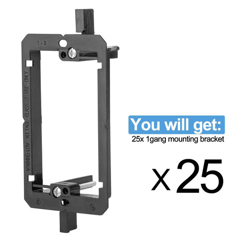 25 Pack Low Voltage Mounting Brackets For Drywall Pass Through Wall Plates With Dual Rings Sleek Cord Organizer Rack Built Tough For Home Theater Coax Audio And Network Gear Setup, black metal 1gang bracket