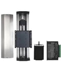 Built Tough Nema 23 Linear Rail Stage With Fully Enclosed Ball Screw Slide For Slick Xyz Axis Motion Control Aluminum Sliding Table Sfu1610 Acme Drive 3.2Nm Torque Motor And No Fuss 1300Mm Travel Kit components on white background.