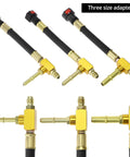 QWORK universal fuel pressure test kit with three size brass adapters and black hoses.