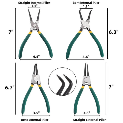 4 Piece Snap Ring Pliers Set, 7 Inch Beast Heavy Duty Internal External Circlip Pliers Kit With Storage Case, Straight And Bent Jaw