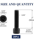 Heavy Duty 3/8 16 X 2 Inch Socket Head Cap Screw Bolts, 20 Pcs 304 Stainless Steel 18 8, showing dimensions and hex drive design.